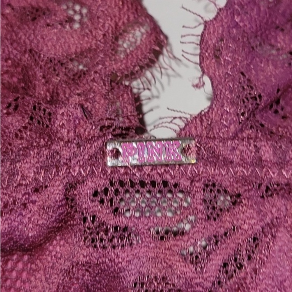M Victoria's Secret Pink Date Lightly Lined Lace Bralette Rosewood Racerback - Picture 4 of 6